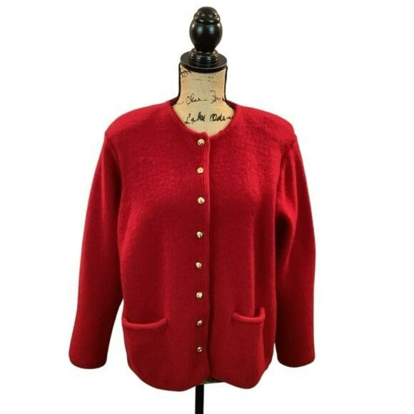 Vintage Red Cardigan Sweater With Gold Buttons & Pockets - Picture 12 of 12